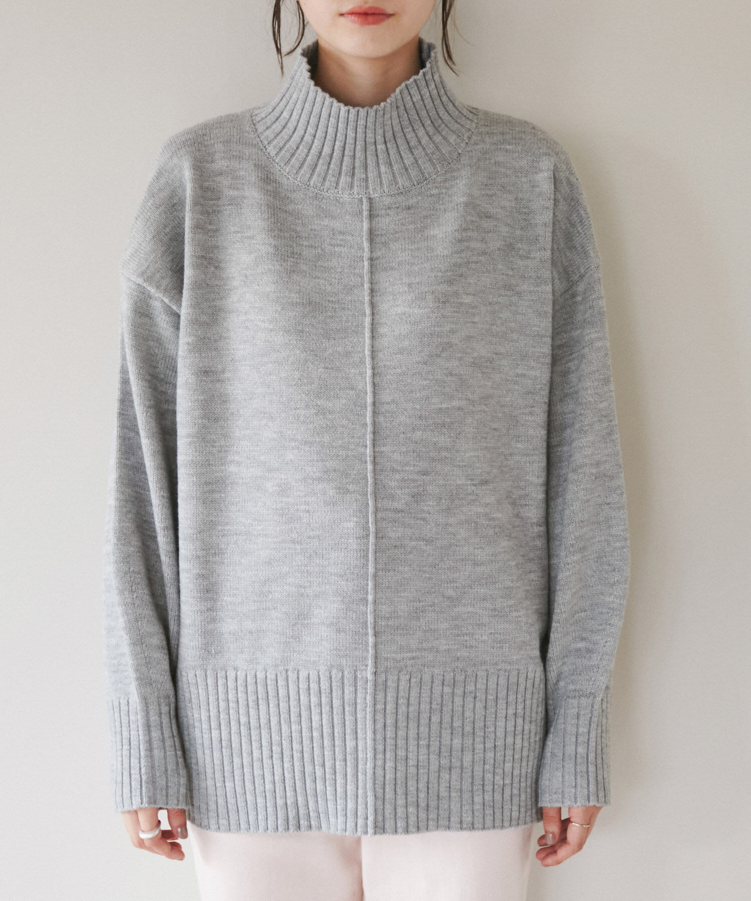 Rope&rsquo;Picnic「センターラインミドル丈ハイネックニットプルオーバー/帯電防止・洗濯機OK・リンクコーデ」|ニット・セーター|