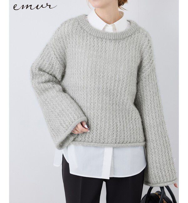 Rope&rsquo;Picnic「【emur/エミュール】フェザーラメメッシュ編みニット」|ニット・セーター|グレー(07)