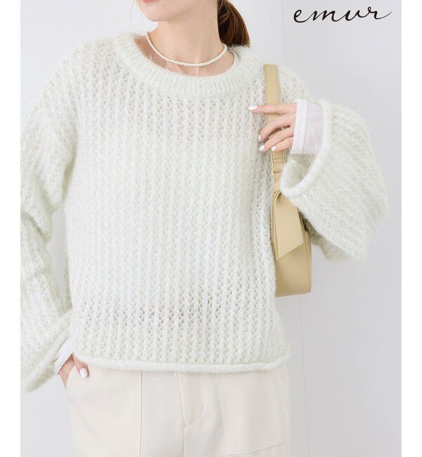 Rope&rsquo;Picnic「【emur/エミュール】フェザーラメメッシュ編みニット」|ニット・セーター|オフホワイト(15)