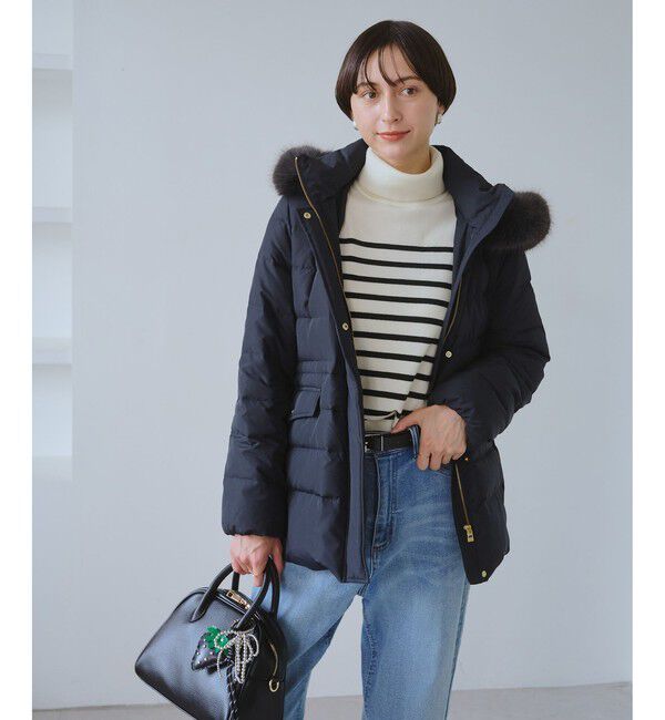 Rope&rsquo;Picnic「【GREEN DOWN/グリーンダウン】ファー付きダウンミドル丈コート/リンクコーデ」|ダウン|