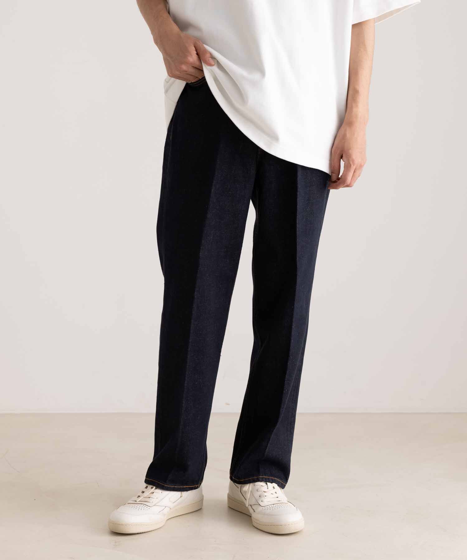 ADAM ET ROPE'「【コットンUSA】デニム センタークリース スラックス/サステナブル/セットアップ対応」|デニム|ネイビー(40)