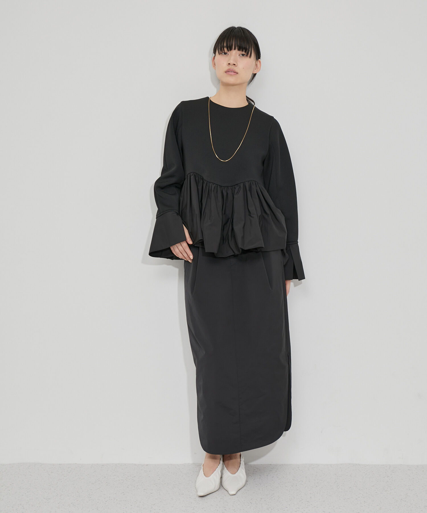 ADAM ET ROPE'「【サステナブル・セットアップ対応】タックコクーンタフタスカート」|スカート|