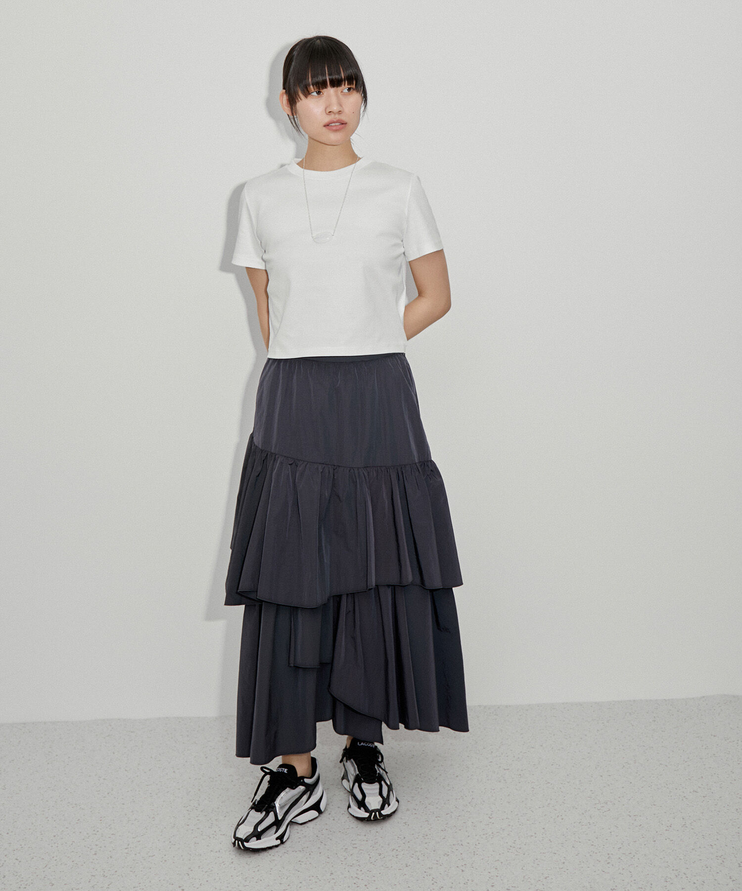 ADAM ET ROPE'「【サステナブル】アシンメトリーティアードスカート」|スカート|