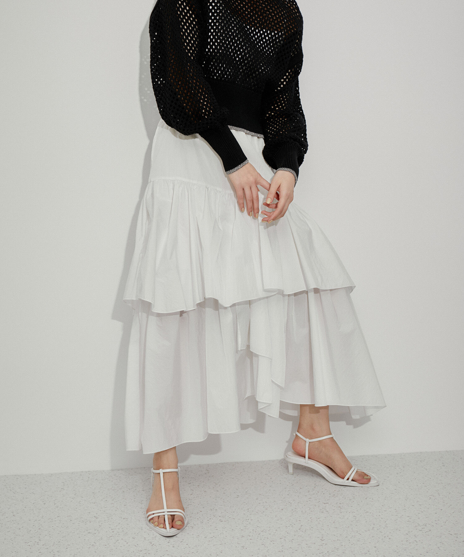 ADAM ET ROPE'「【サステナブル】アシンメトリーティアードスカート」|スカート|