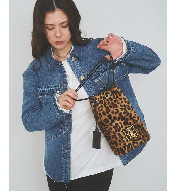  「【MARCO MASI】ヘアレザーワッペン巾着」|トートバッグ|キャメル