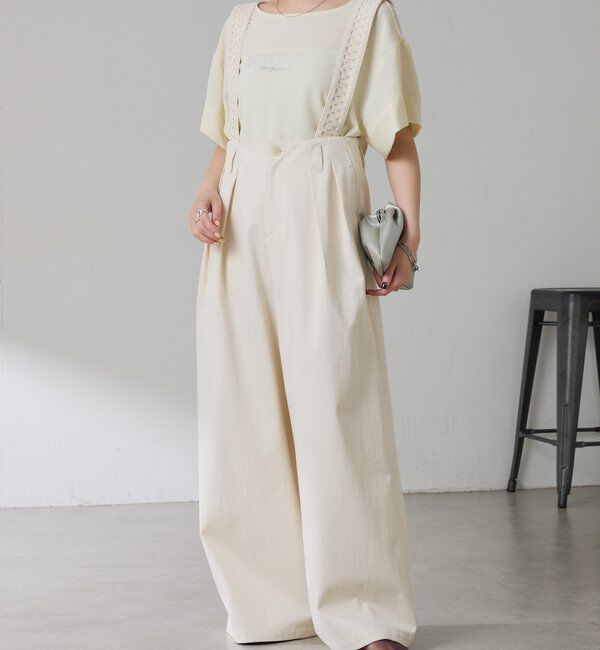  「サスペンダーワイドタックパンツ」|チノ|アイボリー