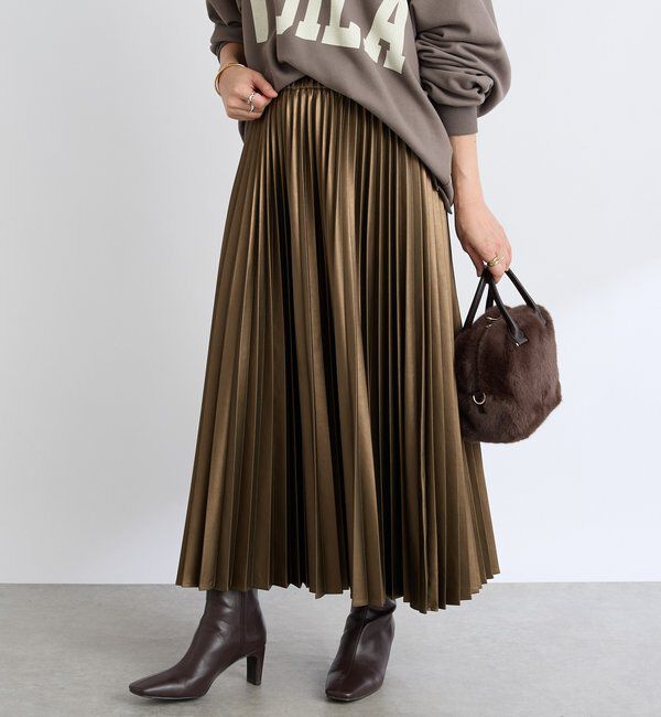  「【リバイバル/ウエストゴムで着やすい】レザーライクプリーツスカート」|スカート|