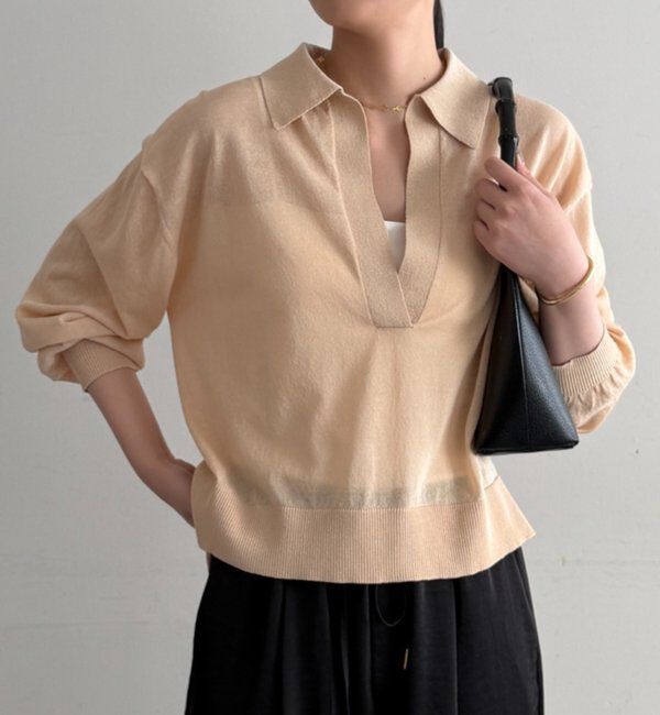  「スキッパーポロニット」|ニット・セーター|ベージュ