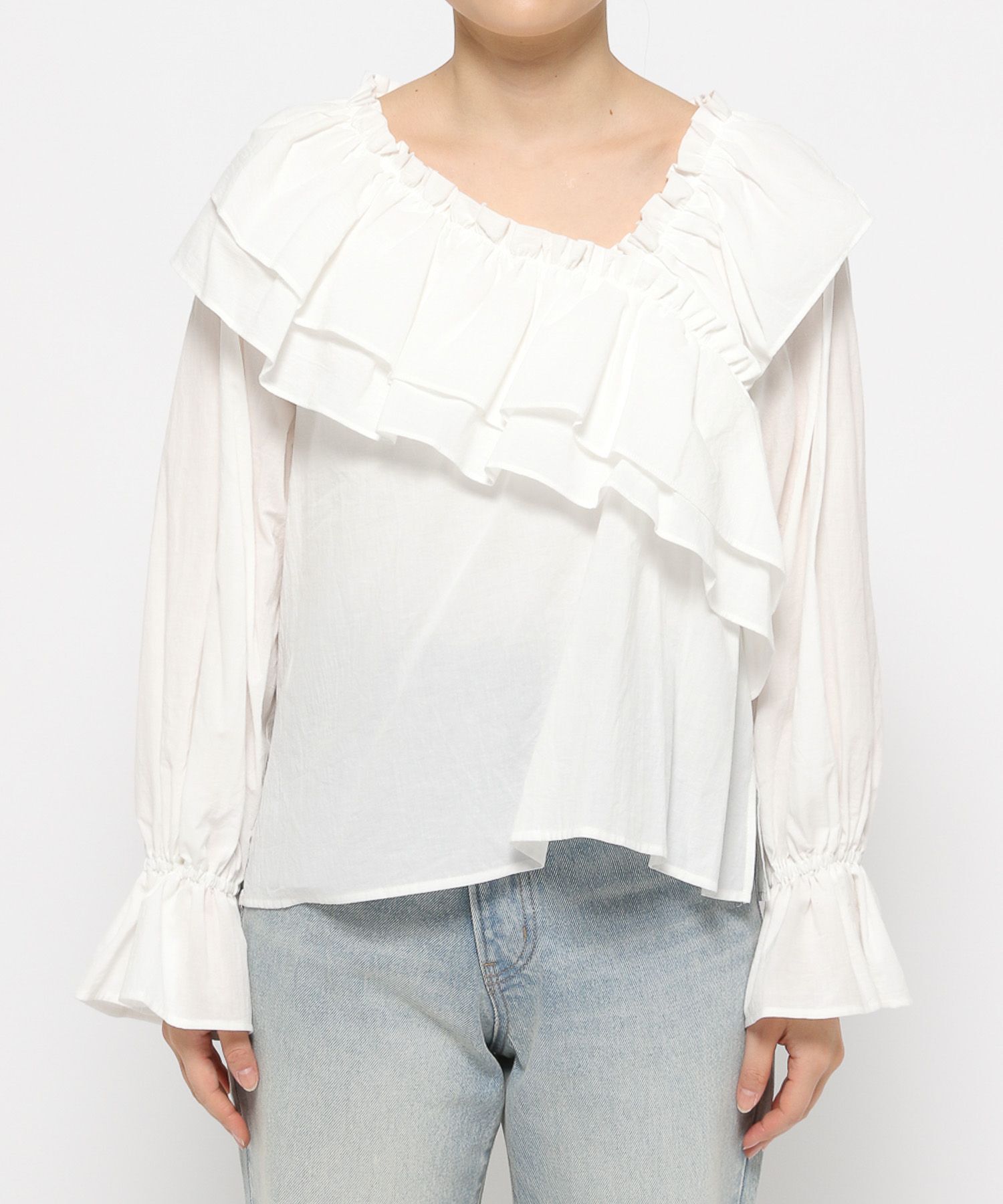 LOWRYS FARM「アシメフリルギャザーブラウス」|シャツ・ブラウス|