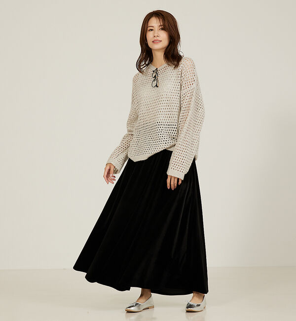 abahouse mavie「フラワープリント＆ベロアロングスカート」|スカート|