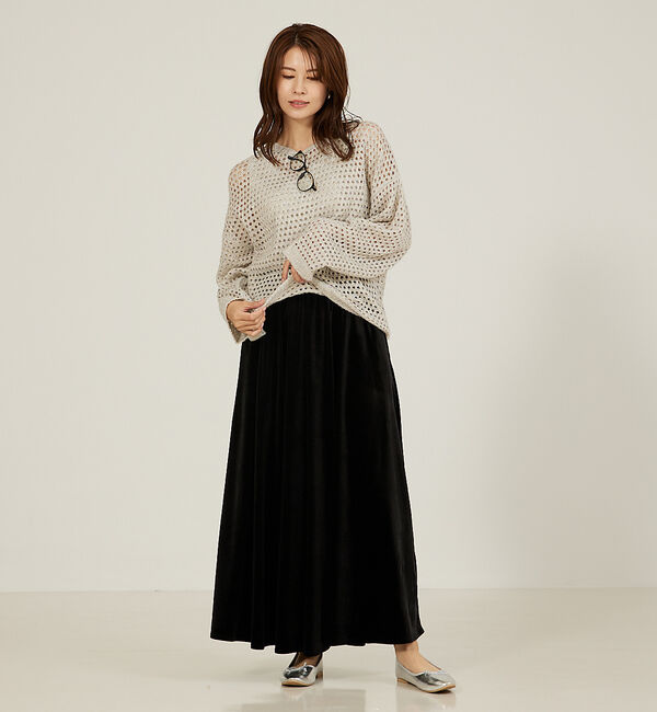 abahouse mavie「フラワープリント＆ベロアロングスカート」|スカート|