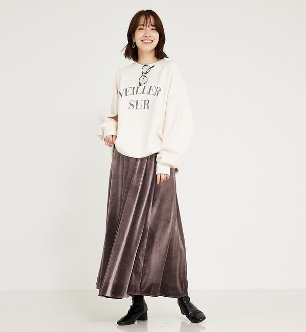 abahouse mavie「フラワープリント＆ベロアロングスカート」|スカート|