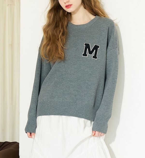 abahouse mavie「スウェットライク刺繍ニット」|ニット・セーター|グレー