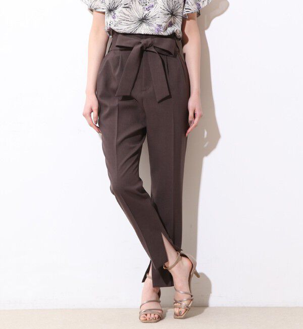  「麻調スリットタックパンツ(セットアップ対応可）」|その他|ブラウン