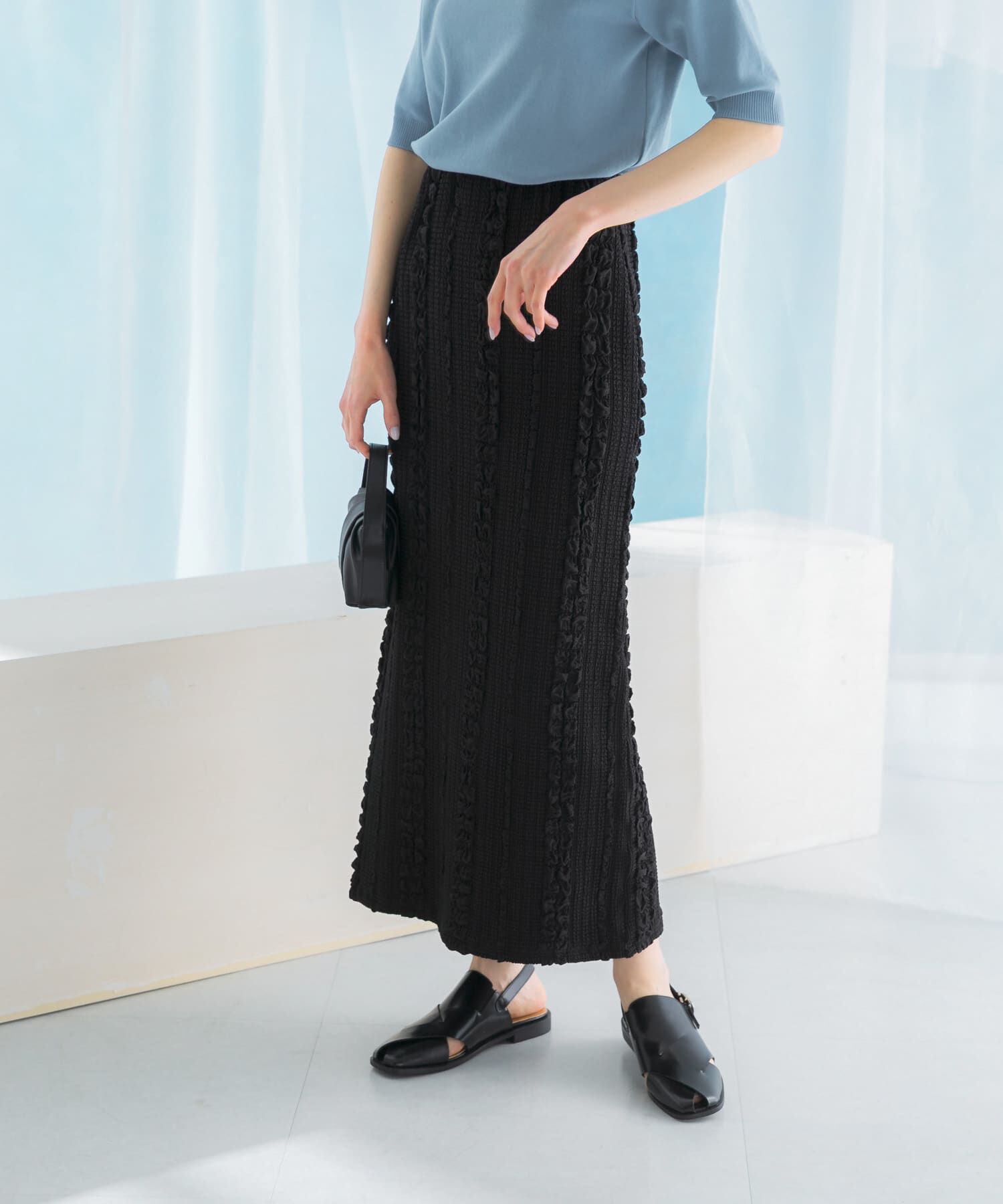 URBAN RESEARCH ROSSO「ジャガードイージーストレートスカート」|スカート|ブラック