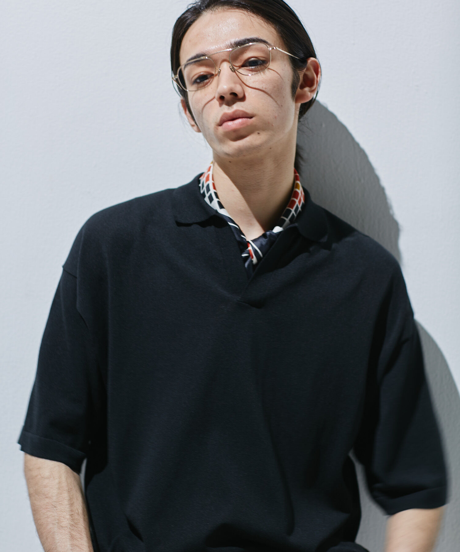 URBAN RESEARCH DOORS「『UR TECH』サマシェア スキッパーニット」|ニット・セーター|ブラック