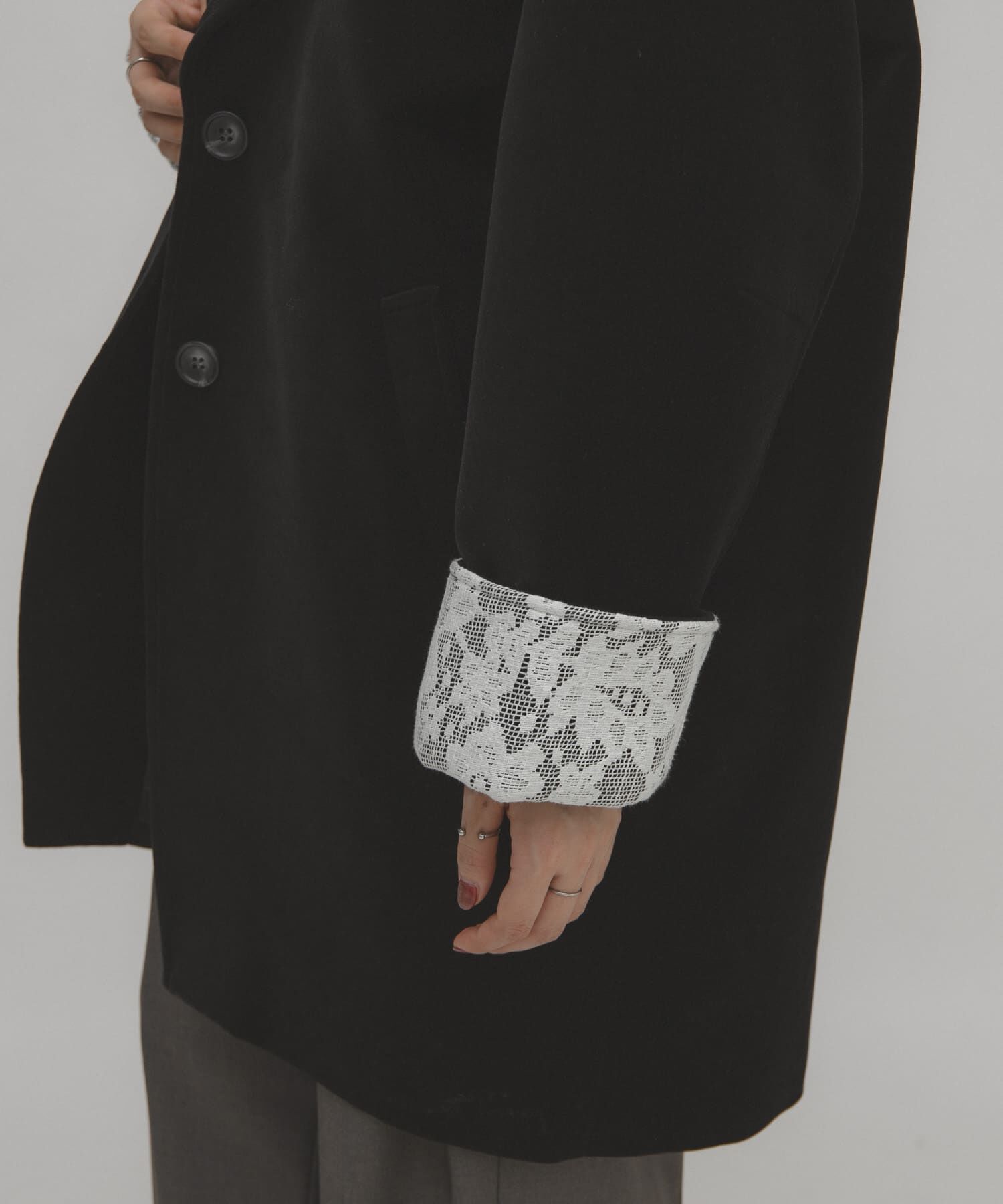  「ベロアBIGジャケット」|ノーカラーコート|