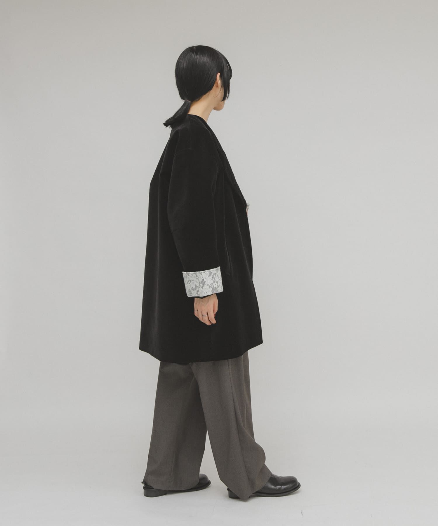  「ベロアBIGジャケット」|ノーカラーコート|