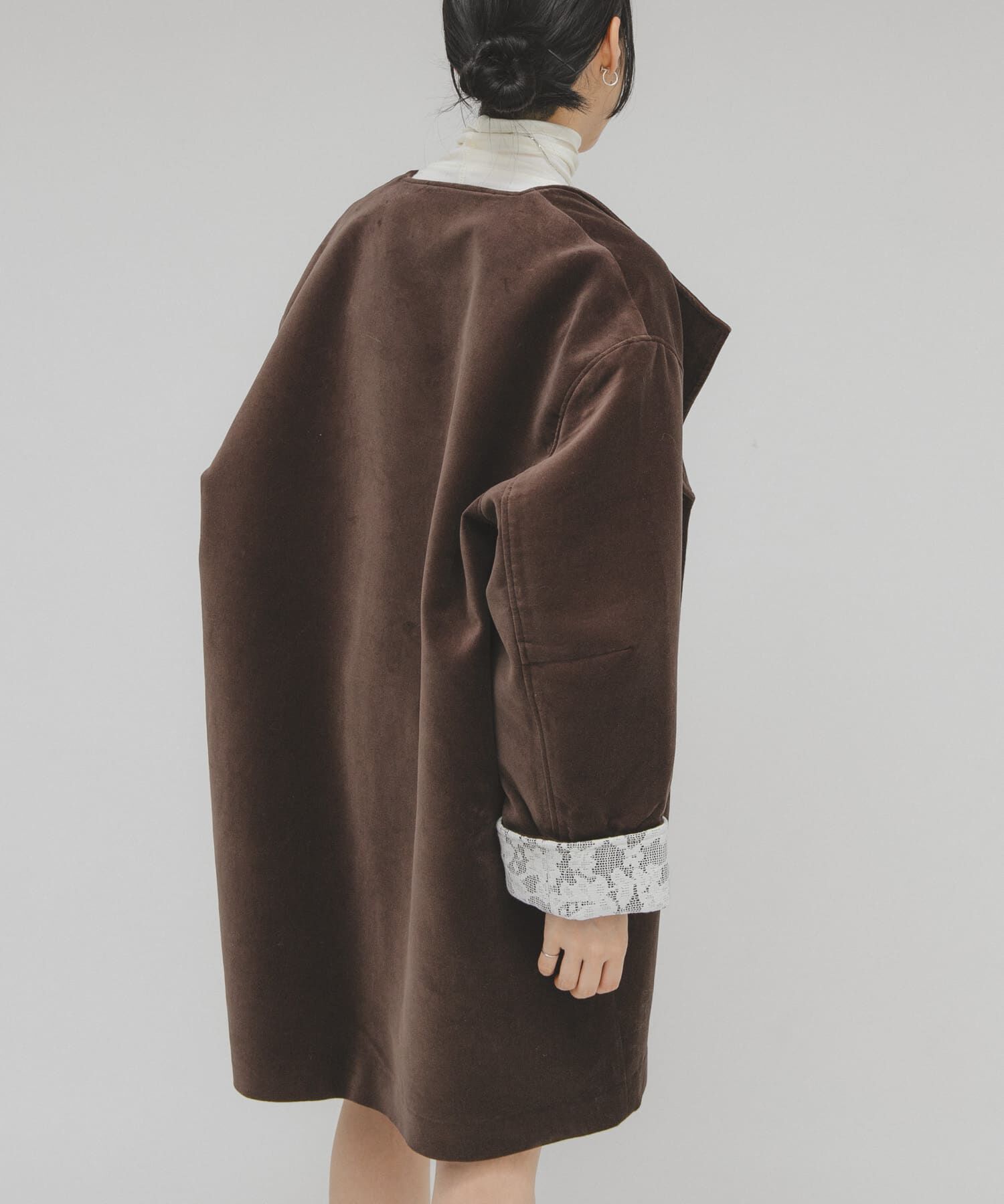  「ベロアBIGジャケット」|ノーカラーコート|