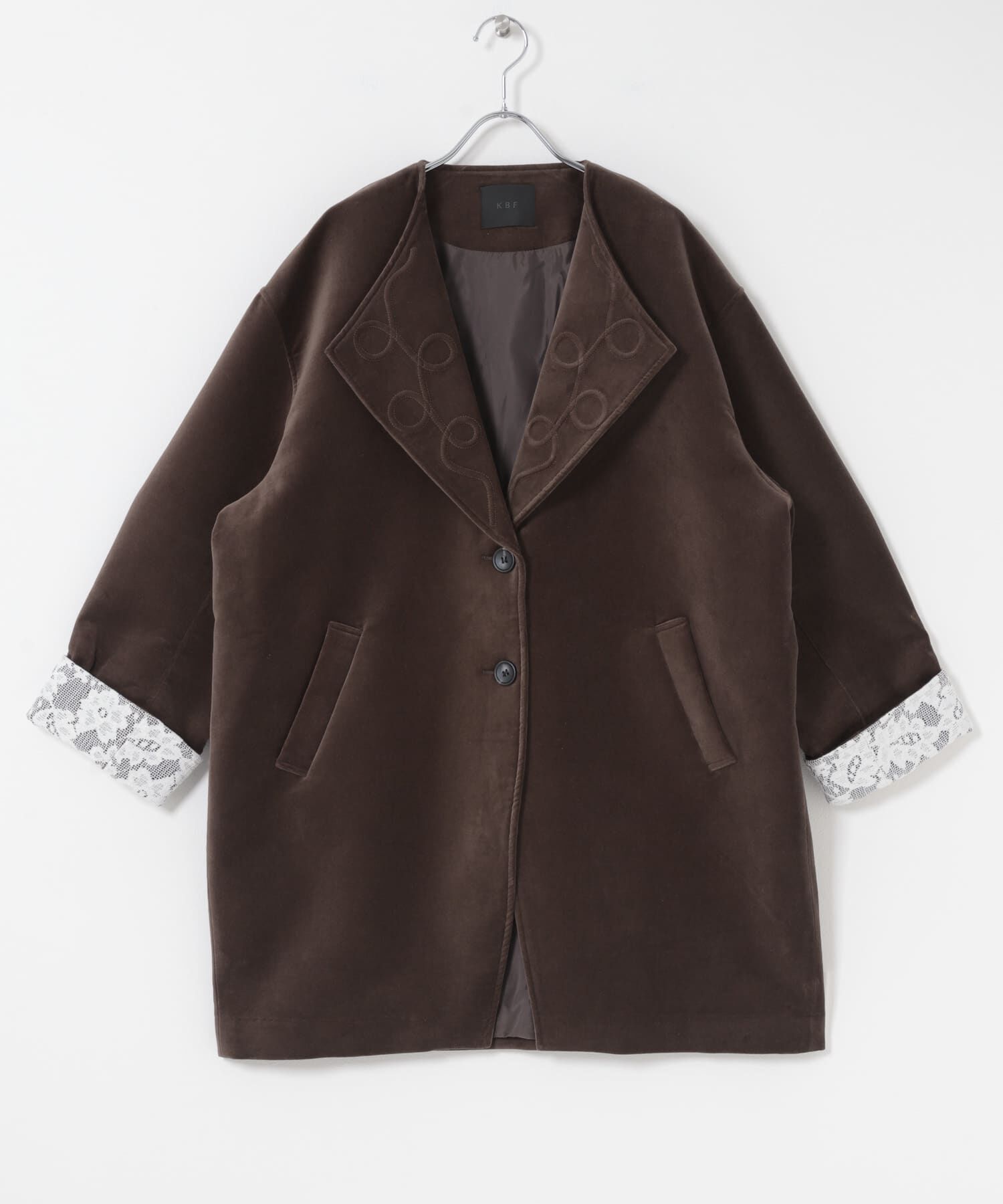  「ベロアBIGジャケット」|ノーカラーコート|