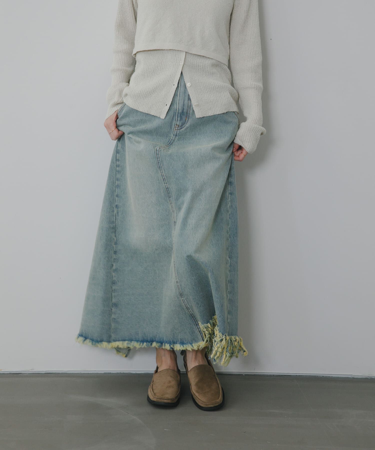  「アシメフリンジデニムスカート」|スカート|