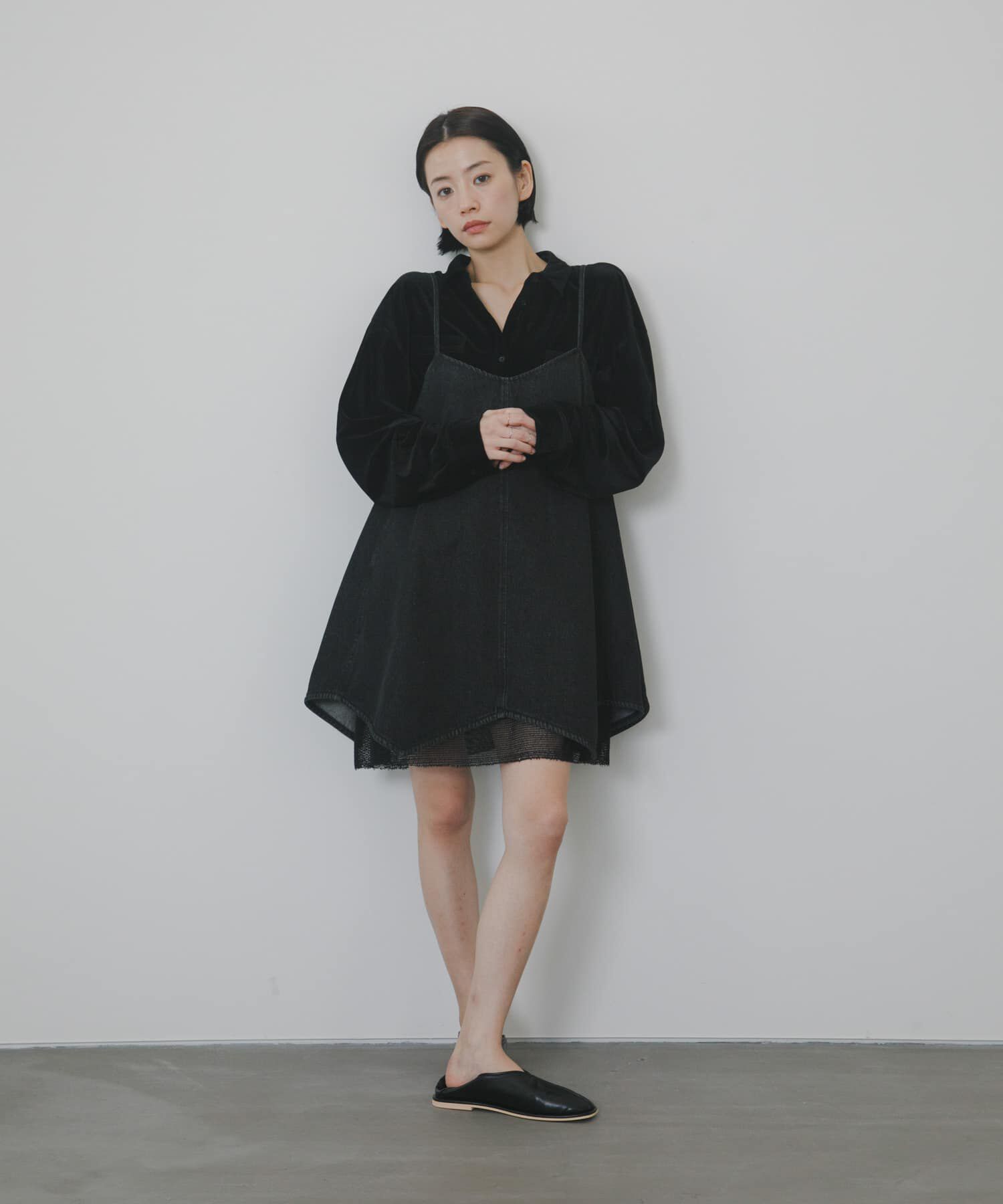  「メッシュレイヤードデニムキャミワンピース」|ワンピース|