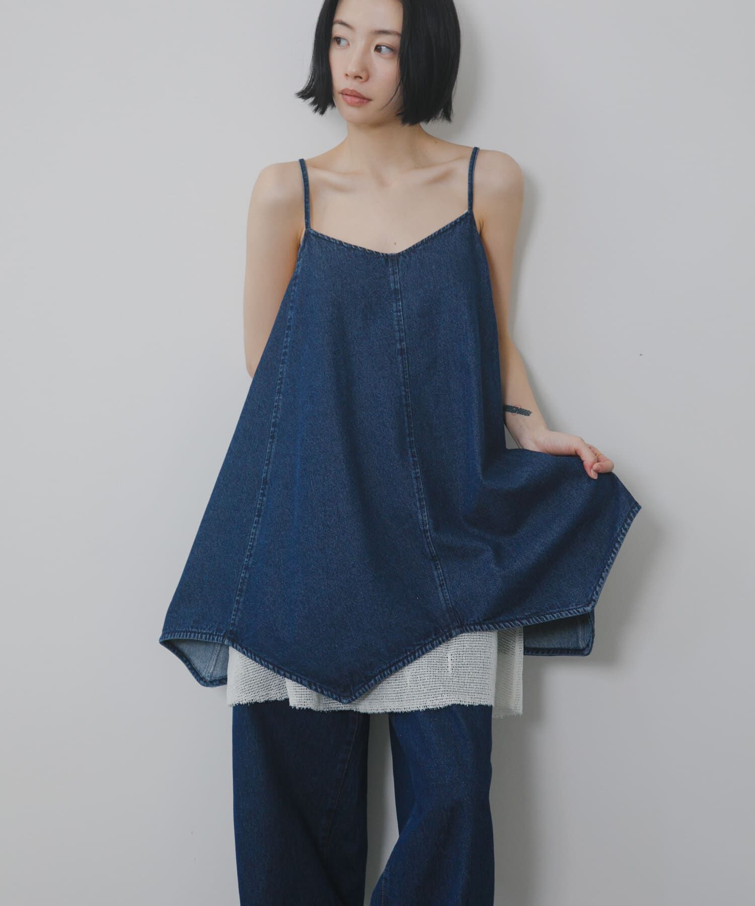  「メッシュレイヤードデニムキャミワンピース」|ワンピース|ブルー