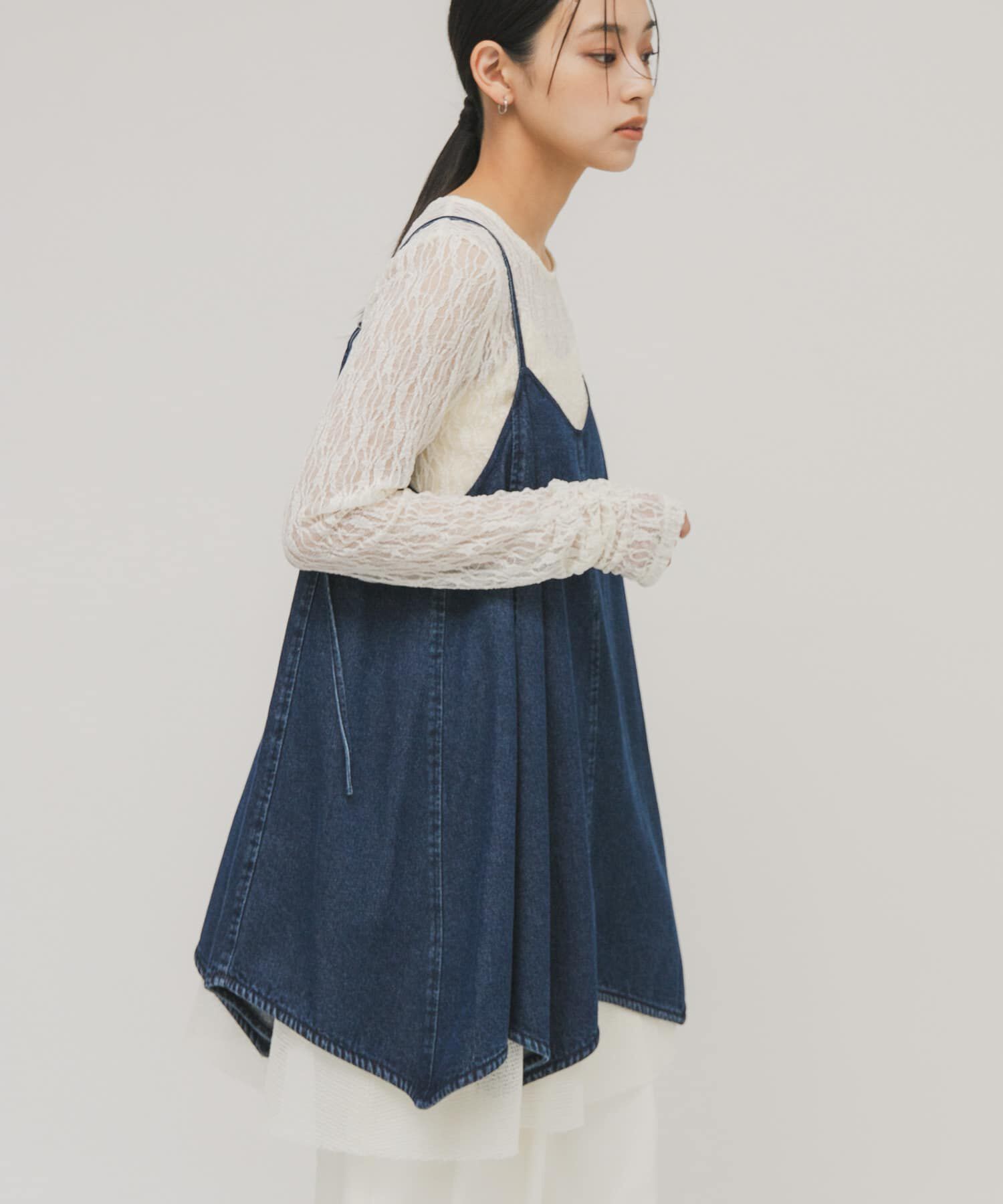  「メッシュレイヤードデニムキャミワンピース」|ワンピース|