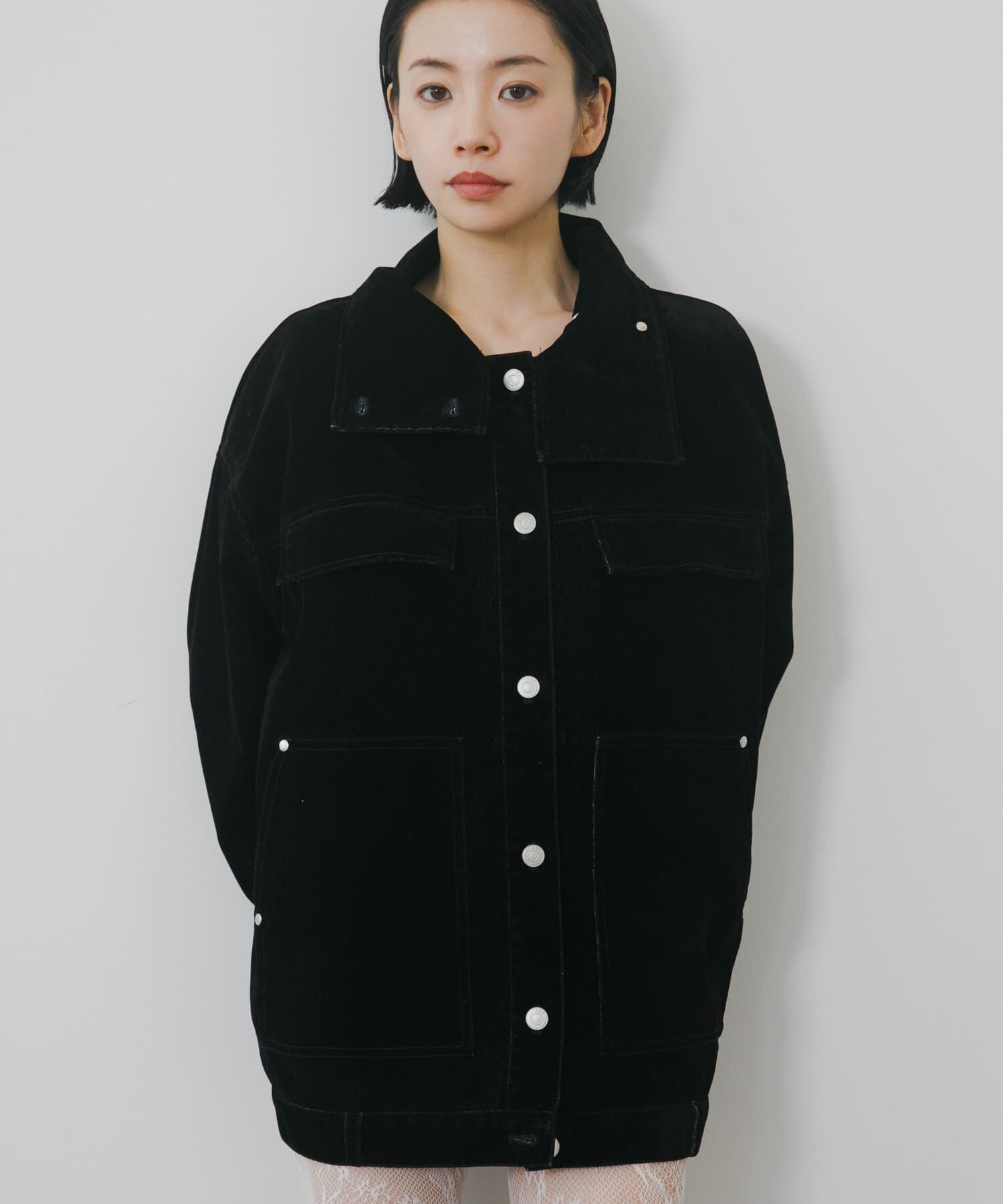  「ハイネックデニムブルゾン」|ブルゾン・スタジャン|ブラック