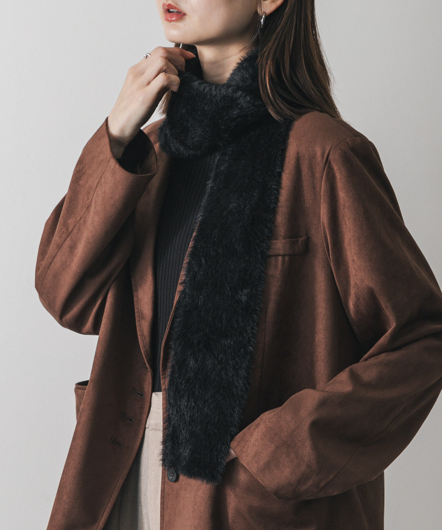 SENSE OF PLACE by URBAN RESEARCH「シャギーナローストール」|マフラー|ブラック