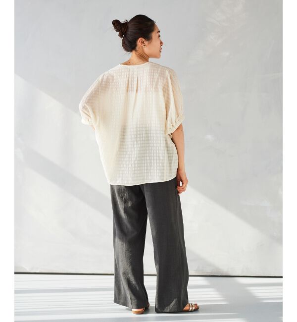 le.coeur blanc「《手洗い可能》シャドーチェックスリーブデザインブラウス」|シャツ・ブラウス|