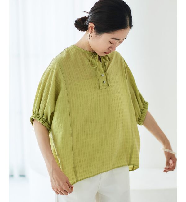 le.coeur blanc「《手洗い可能》シャドーチェックスリーブデザインブラウス」|シャツ・ブラウス|