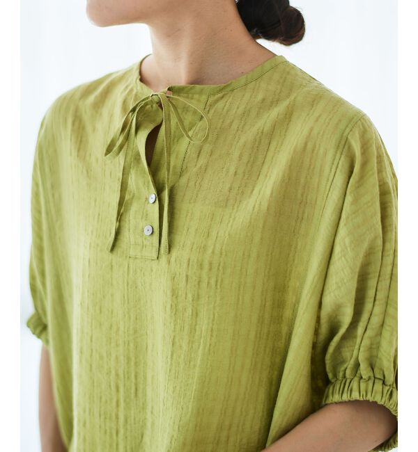 le.coeur blanc「《手洗い可能》シャドーチェックスリーブデザインブラウス」|シャツ・ブラウス|