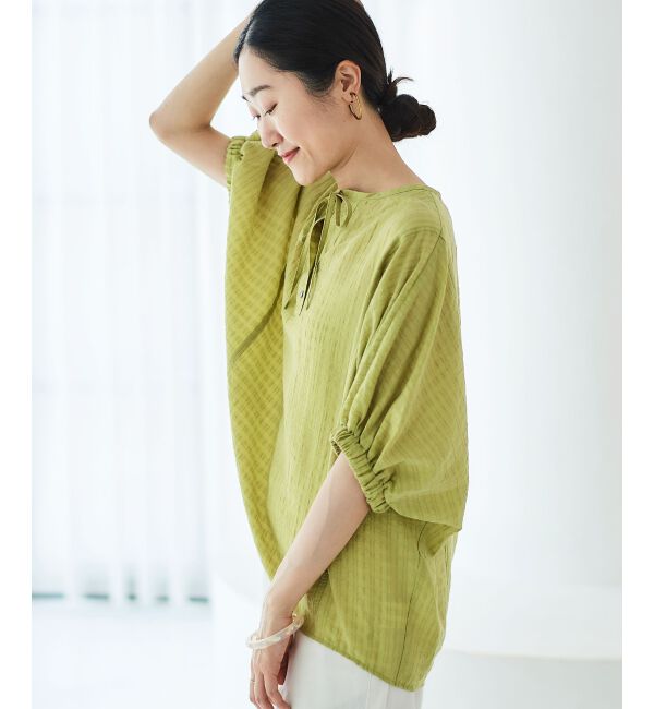 le.coeur blanc「《手洗い可能》シャドーチェックスリーブデザインブラウス」|シャツ・ブラウス|