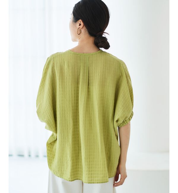 le.coeur blanc「《手洗い可能》シャドーチェックスリーブデザインブラウス」|シャツ・ブラウス|