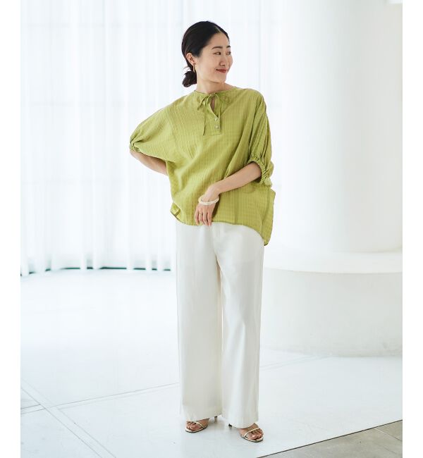 le.coeur blanc「《手洗い可能》シャドーチェックスリーブデザインブラウス」|シャツ・ブラウス|