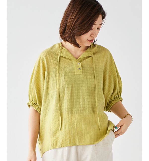 le.coeur blanc「《手洗い可能》シャドーチェックスリーブデザインブラウス」|シャツ・ブラウス|