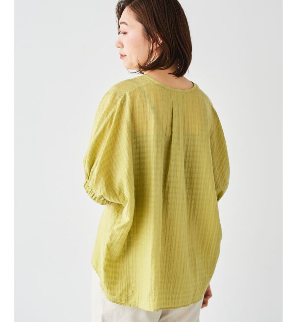 le.coeur blanc「《手洗い可能》シャドーチェックスリーブデザインブラウス」|シャツ・ブラウス|