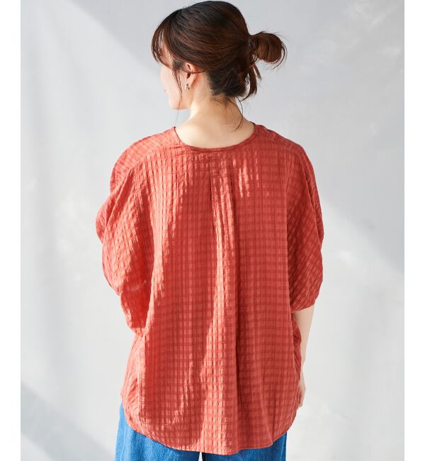 le.coeur blanc「《手洗い可能》シャドーチェックスリーブデザインブラウス」|シャツ・ブラウス|