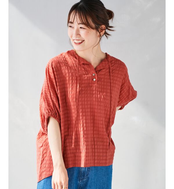 le.coeur blanc「《手洗い可能》シャドーチェックスリーブデザインブラウス」|シャツ・ブラウス|