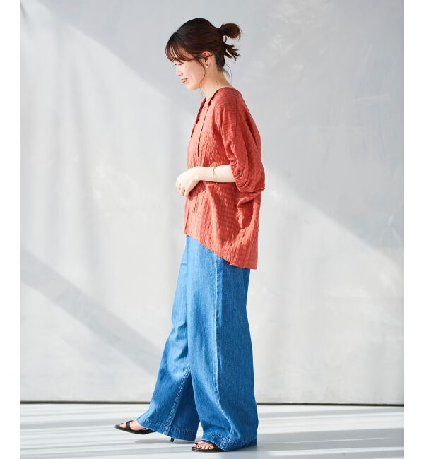 le.coeur blanc「《手洗い可能》シャドーチェックスリーブデザインブラウス」|シャツ・ブラウス|