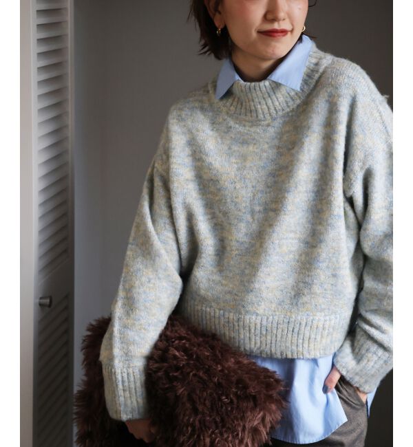  「ミックスカラーハイネックニット」|ニット・セーター|ブルー柄