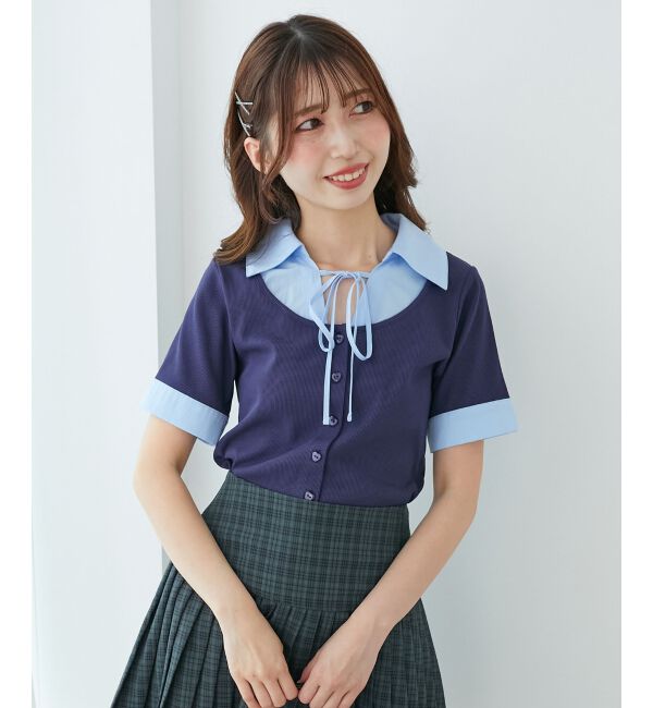  「シャツドッキングカットトップス」|Tシャツ・カットソー|ネイビー