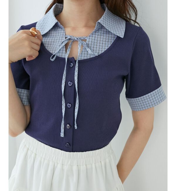  「シャツドッキングカットトップス」|Tシャツ・カットソー|ネイビー柄