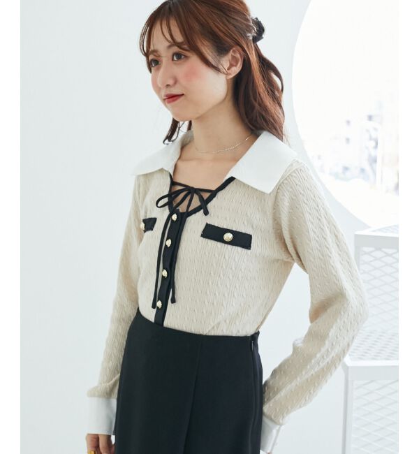  「デコルテオープンバイカラー襟ニット」|ニット・セーター|