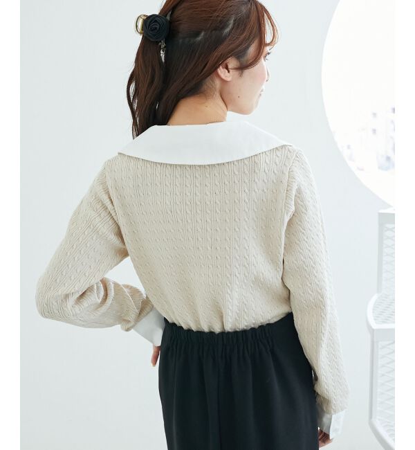  「デコルテオープンバイカラー襟ニット」|ニット・セーター|