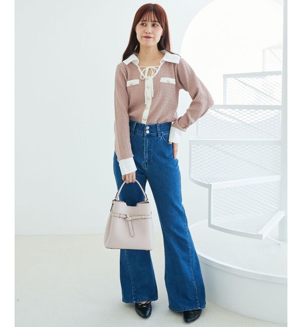  「デコルテオープンバイカラー襟ニット」|ニット・セーター|