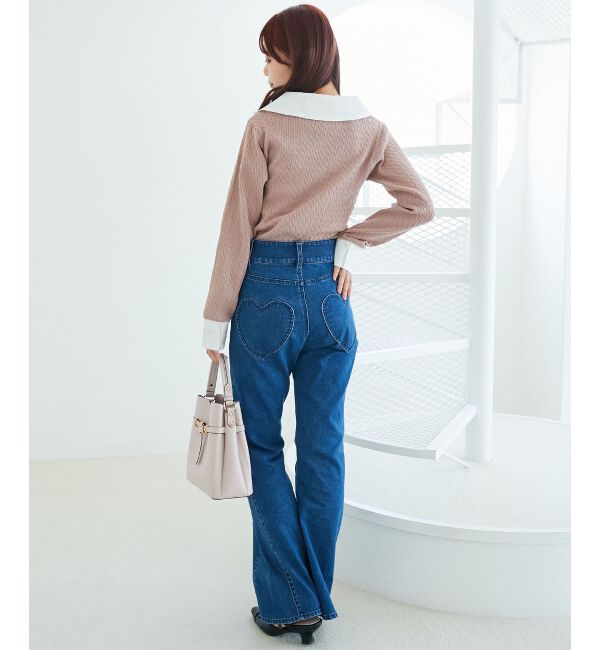  「デコルテオープンバイカラー襟ニット」|ニット・セーター|