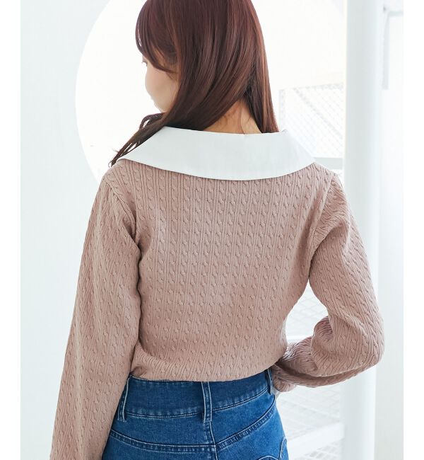  「デコルテオープンバイカラー襟ニット」|ニット・セーター|