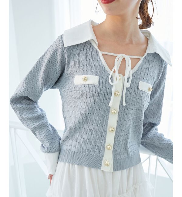  「デコルテオープンバイカラー襟ニット」|ニット・セーター|